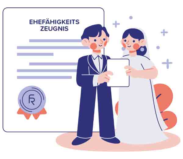 Verlobungspaar zeigt glücklich die beglaubigte Übersetzung eines Ehefähigkeitszeugnisses