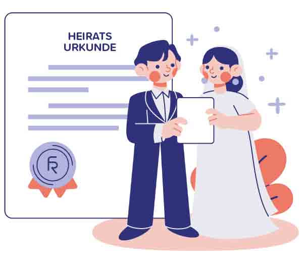 Brautpaar zeigt stolz die beglaubigte Übersetzung einer Heiratsurkunde